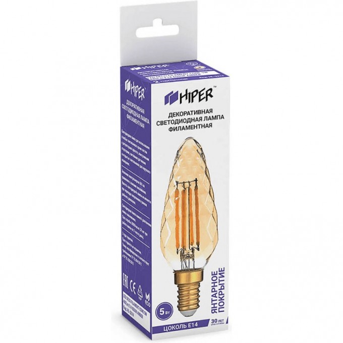 Лампочка HIPER LED DECO FILAMENT CONE 4W 480Lm E14 35105 6500K GOLD HL-2214 Лампочка HIPER LED DECO FILAMENT CONE 4W 480Lm E14 35105 6500K GOLD HL-2214